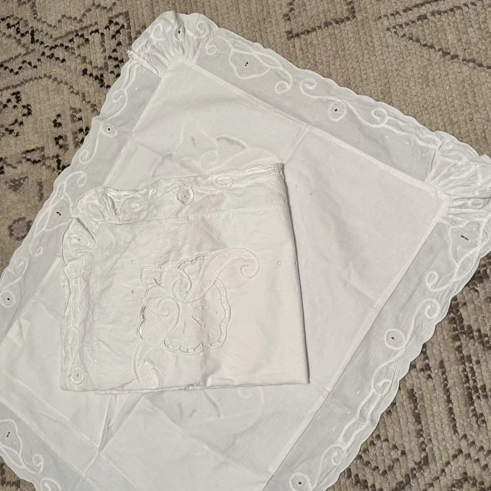 Vintage Scalloped Edge Raffle Cotton 3ps Set Duvet & 2 Shams